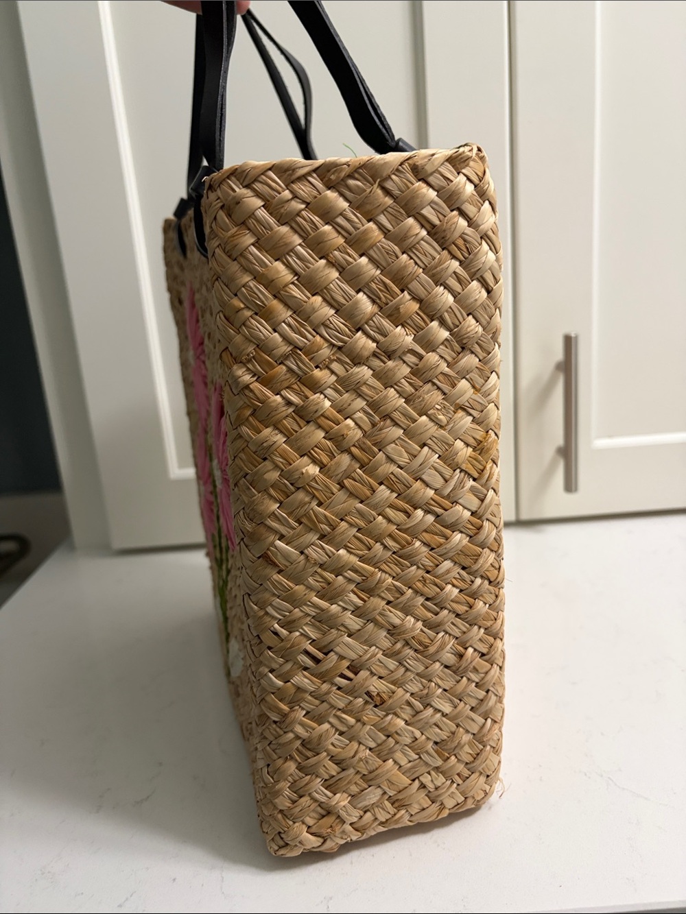 Kate Spade Cabo Holiday Woven Straw Tote Bag with Pink Flowers - RARE, Y2K - Picture 4 of 8
